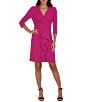 Julia Jordan Pleated Surplice V-Neck 3/4 Sleeve Ruffled Front Dress - Image 1