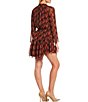 Color:Electric Valley Stream - Image 2 - Joanne Floral Print Tie Split Round Neck Long Sleeve Tiered Hem Mini Dress