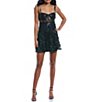 Color:Black - Image 1 - 3D Floral Illusion Corset Bodice A-Line Dress