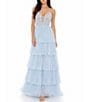 Jump Beaded Deep V-Neck Ruffle Tiered Ball Gown - Image 1
