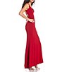 Color:Red - Image 2 - Double Spaghetti Strap V-Neck Lace-Up-Back Princess Seamed Long Stretch Jersey Dress