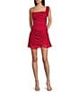 Jump Glitter Mesh One Shoulder Shirred Mini Dress, Color:Red - Image 1