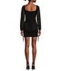 Jump Glitter Square Neck Ruched Long Sleeves With Ties At Hemline Dress, Color:Black - Image 2