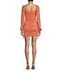 Jump Glitter Square Neck Ruched Long Sleeves With Ties At Hemline Dress, Color:Orange - Image 2