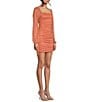 Jump Glitter Square Neck Ruched Long Sleeves With Ties At Hemline Dress, Color:Orange - Image 3