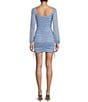 Color:Light Blue - Image 2 - Glitter Square Neck Ruched Long Sleeves with Ties at Hemline Dress