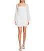Color:White - Image 1 - Long Sleeve Mesh Dot Ruched Bodycon Dress