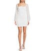 Jump Long Sleeve Mesh Dot Ruched Bodycon Dress, Color:White - Image 1
