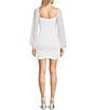 Color:White - Image 2 - Long Sleeve Mesh Dot Ruched Bodycon Dress