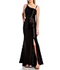 Color:Black - Image 1 - One-Shoulder Side-Cut-Out Slit Hem Satin Ball Gown