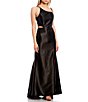 Color:Black - Image 2 - One-Shoulder Side-Cut-Out Slit Hem Satin Ball Gown