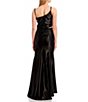 Color:Black - Image 3 - One-Shoulder Side-Cut-Out Slit Hem Satin Ball Gown