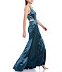 Color:Hunter - Image 3 - One-Shoulder Side-Cut-Out Slit Hem Satin Ball Gown
