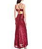 Color:Maroon - Image 2 - Sequin-Embellished V-Neck Cropped Tank Top & Long Slit Hem Skirt Two-Piece Dress