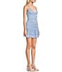 Jump Sleeveless Glitter Shirred Drop Waist Double Ruffle Flounce Hem Dress, Color:Light Blue - Image 3