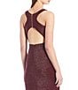 Color:Berry - Image 4 - Sleeveless Scoop Neck Cut-Out-Detail Metallic Glitter Knit Ruched Long Gown