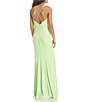 Color:Lime - Image 3 - Sleeveless V-Neck Triple X-Back Princess Seamed Long Mermaid Stretch Jersey Dress