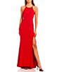 Color:Red - Image 1 - Halter Neck High Slit Slim Gown