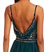 Color:Emerald - Image 5 - Spaghetti Strap V-Neck Beaded Mitered Bodice Long Dress