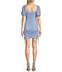 Color:Lite Blue - Image 2 - Square Neck Cap Sleeve Ruched Dress