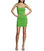 Color:Lime - Image 1 - Square Neck Spaghetti Tie Strap Ruched Dress