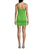 Color:Lime - Image 2 - Square Neck Spaghetti Tie Strap Ruched Dress