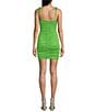 Jump Square Neck Spaghetti Tie Strap Ruched Dress, Color:Lime - Image 2