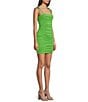 Jump Square Neck Spaghetti Tie Strap Ruched Dress, Color:Lime - Image 3