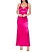 Jump V-Neck Charmeuse Bias Gown Tie Back Dress - Image 1