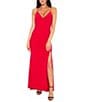 Jump V-Neck Sleeveless Side Slit Long Gown, Color:Red - Image 1