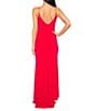 Jump V-Neck Sleeveless Side Slit Long Gown, Color:Red - Image 2