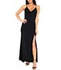 Jump V-Neck Sleeveless Side Slit Long Gown, Color:Black - Image 1