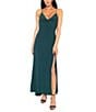 Jump V-Neck Sleeveless Side Slit Long Gown, Color:Forest - Image 1