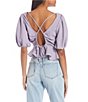 Color:Lavender - Image 2 - Short Puff Sleeve Open Tie Back Ruffle Hem Top