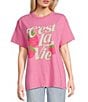 Junk Food Hot Pink Oversized Crewneck T-Shirt, Color:Cest La Vie - Image 1