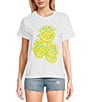 Color:White - Image 1 - Short Sleeve Crewneck Warped Smileys Fitted T-Shirt