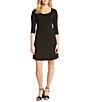 Karen Kane Scoop Neck 3/4 Sleeve Fit and Flare Knit Dress, Black - Image 1