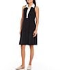 Color:Black/White - Image 3 - A-Line Point Collar Sleeveless Contrast Placket Dress