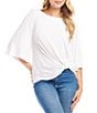 Karen Kane Boat Neck 3/4 Flare Sleeve Twist Hem Top, Color:Off White - Image 1