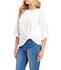 Karen Kane Boat Neck 3/4 Flare Sleeve Twist Hem Top, Color:Off White - Image 3