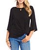 Karen Kane Boat Neck 3/4 Flare Sleeve Twist Hem Top, Color:Black - Image 1