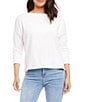 Color:Off White - Image 1 - Boat Neck 3/4 Sleeve Organic Cotton Top