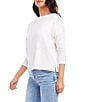 Color:Off White - Image 3 - Boat Neck 3/4 Sleeve Organic Cotton Top