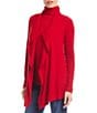 Karen Kane Brushed Ribbed Draped Long Sleeve Open Front Cardigan, Color:Red - Image 3