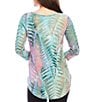 Color:Mint - Image 2 - Burnout Texture Tie-Dye Boat Neck 3/4 Sleeve Shirttail Hem Top