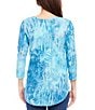 Color:Aqua - Image 2 - Burnout Tie-Dye Print Crew Neck 3/4 Sleeve Shirttail Hem Top