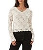 Karen Kane Chenille Burnout V-Neck Long Sleeve Scalloped Top - Image 1