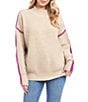 Karen Kane Colorblock Mock Neck Long Sleeve Sweater, Color:Oatmeal With Orchid - Image 1