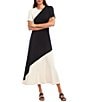 Karen Kane Colorblock Round Neck Short Sleeve A-Line Midi Dress, Color:Ebony/Black - Image 1