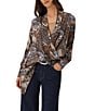 Karen Kane Contrast Double Layer Wrap Long Sleeve Top - Image 1
